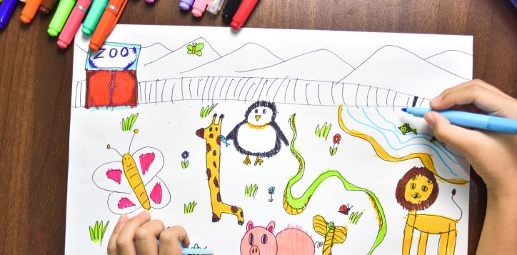 _children-use-marker-coloured-pens-sketch-imagined-animals-white-paper-2